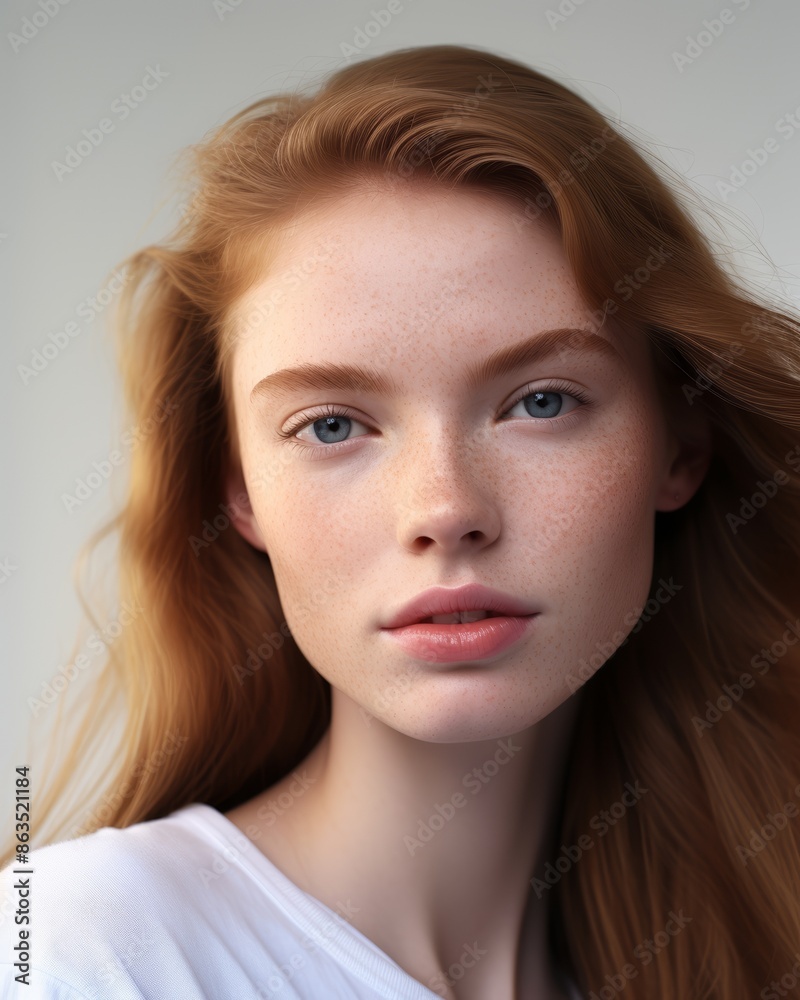 Youthful face with clear skin, gentle lighting, close-up, bright white backdrop. Youthful face with clear skin, gentle lighting, close-up, bright white backdrop.
