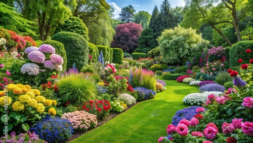 Beautiful flowers blooming in a lush garden, floral, nature, garden, botanical, vibrant, colorful, petals, foliage