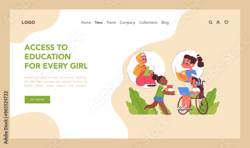 Access to education for every girl concept. Flat vector illustration
