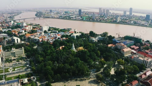 Wat Phnom Central Roundabout in Phnom Penh City Cambodia, Biggest roundabout, with view of River