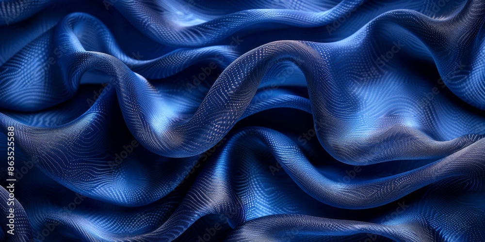 Obraz premium effect wave liquid design your space copy background elegant blue dark pleats soft wavy fabric shiny background texture satin silk blue dark background abstract blue black 