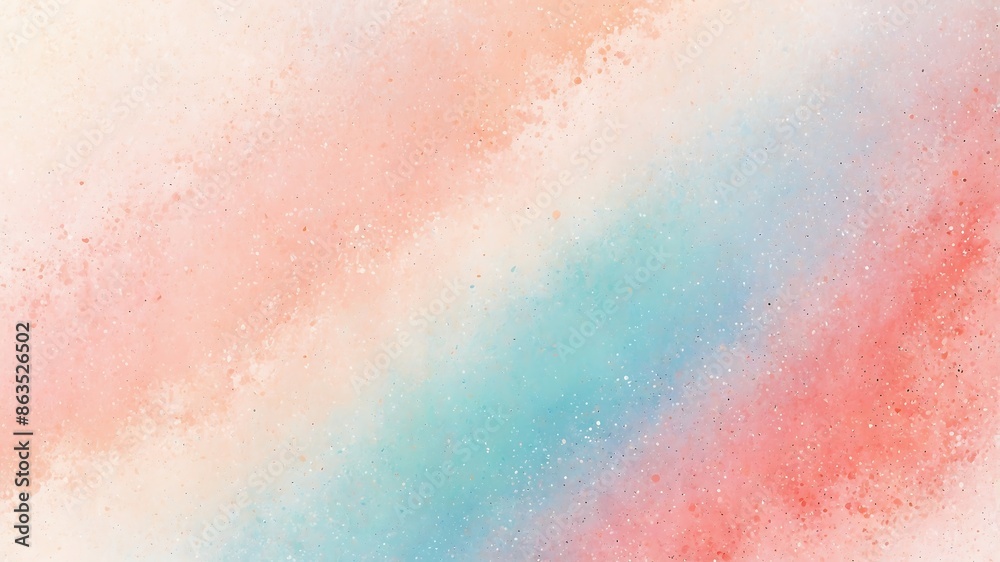 Obraz premium Sky blue azure teal pink coral peach beige white abstract background. Color gradient ombre blur. Light pale pastel soft shade. Rough grain noise. Matt brushed shimmer. Liquid water. Design. Minimal.