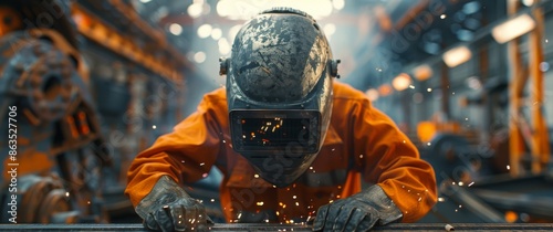 Welder Working in Industrial Factory Setting