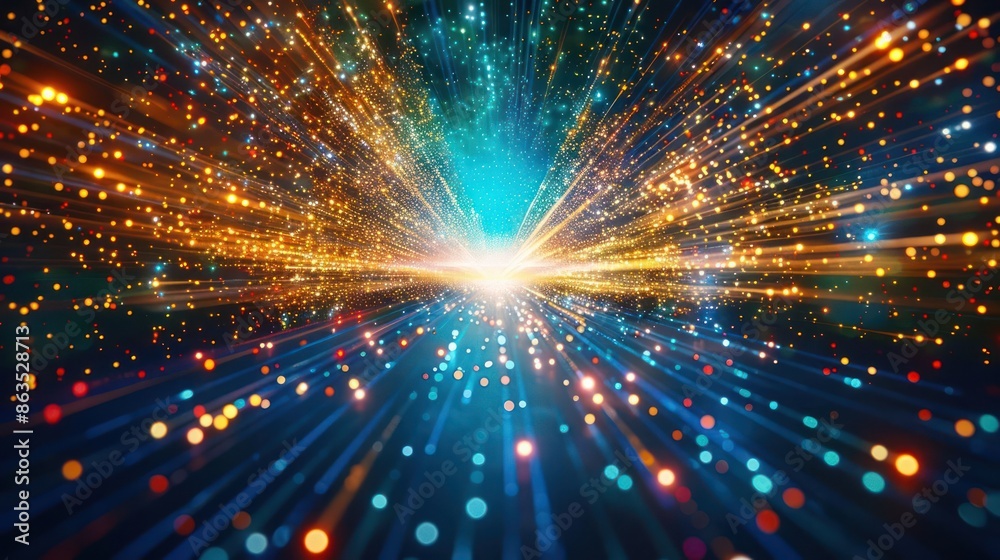 Bright light spectacle with glowing particles Bright light spectacle with glowing particles