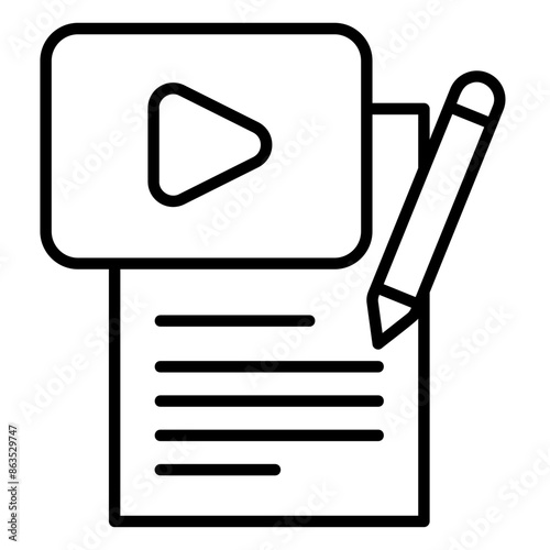 Content creation icon with script writing for video
