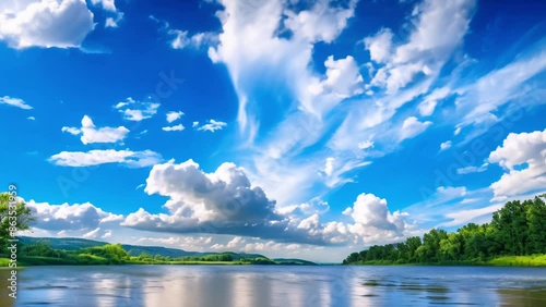 The blue sky of the river in Asia is very beautiful photo