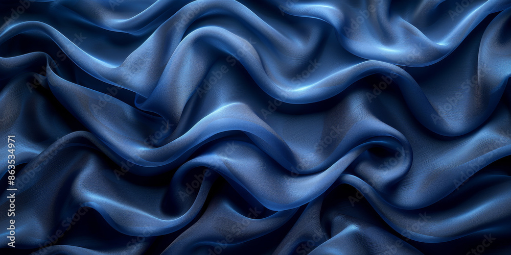 Fototapeta premium effect wave liquid design your space copy background elegant blue dark pleats soft wavy fabric shiny background texture satin silk blue dark background abstract blue black 