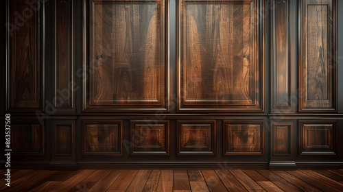 Fototapeta Naklejka Na Ścianę i Meble -  3D rendering wood paneling wall background brown classic interior design vector illustration detailed luxurious traditional frame pattern courtroom hotel law office