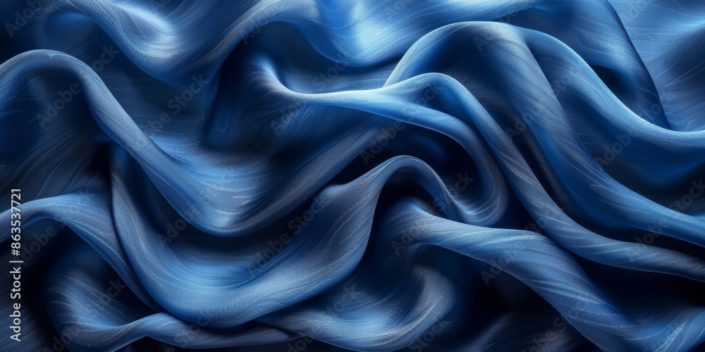 Fototapeta premium effect wave liquid design your space copy background elegant blue dark pleats soft wavy fabric shiny background texture satin silk blue dark background abstract blue black 
