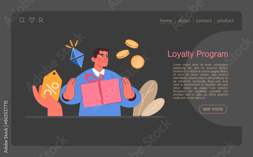 Loyalty program web banner or landing page dark or night mode.