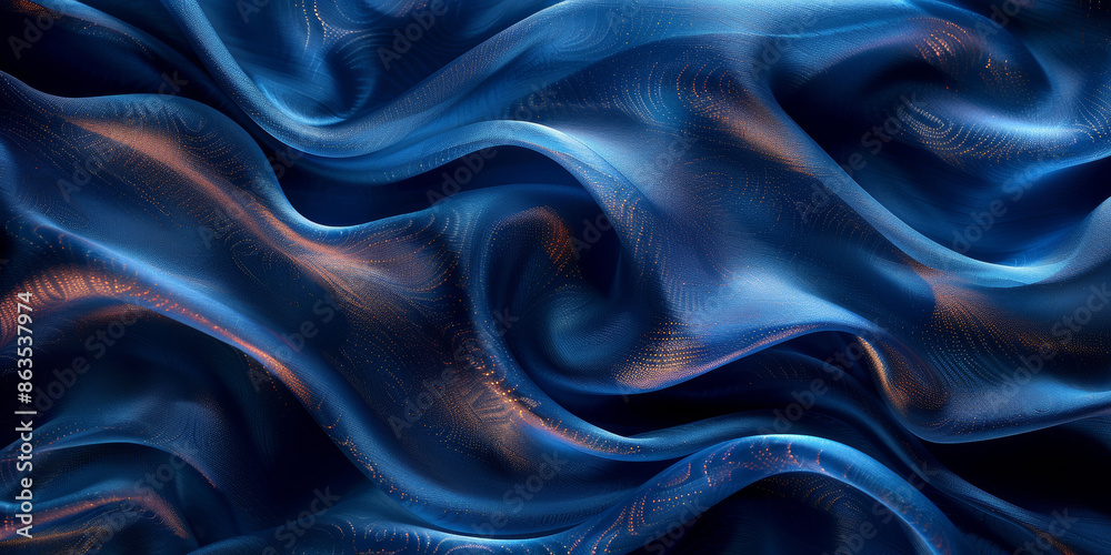 Obraz premium effect wave liquid design your space copy background elegant blue dark pleats soft wavy fabric shiny background texture satin silk blue dark background abstract blue black 