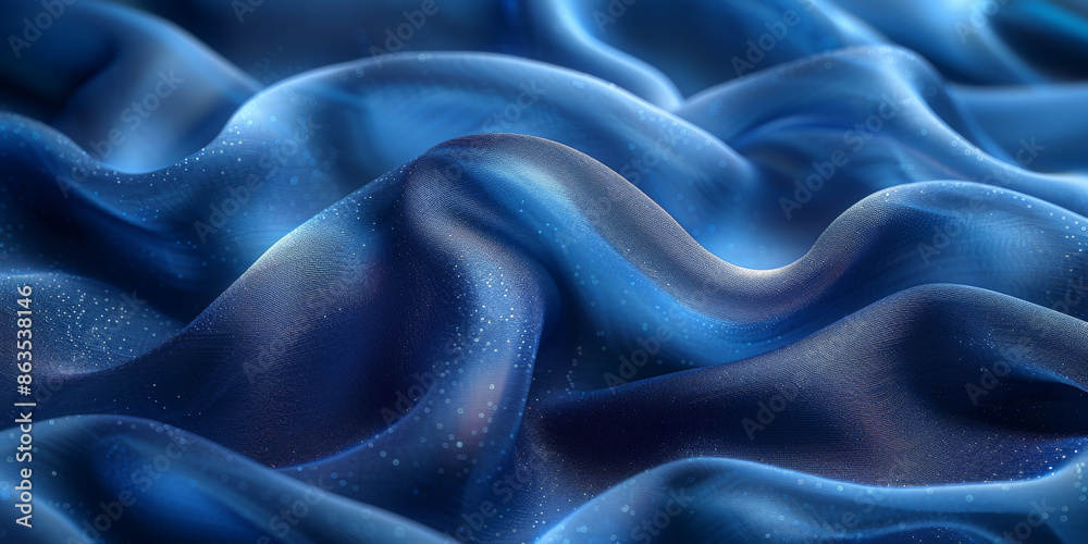 Obraz premium effect wave liquid design your space copy background elegant blue dark pleats soft wavy fabric shiny background texture satin silk blue dark background abstract blue black 