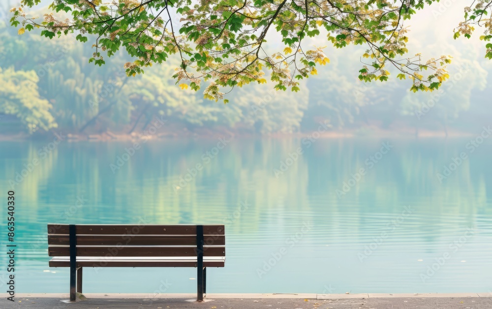 Tranquil Park Bench by a Lake. Tranquil Park Bench by a Lake.