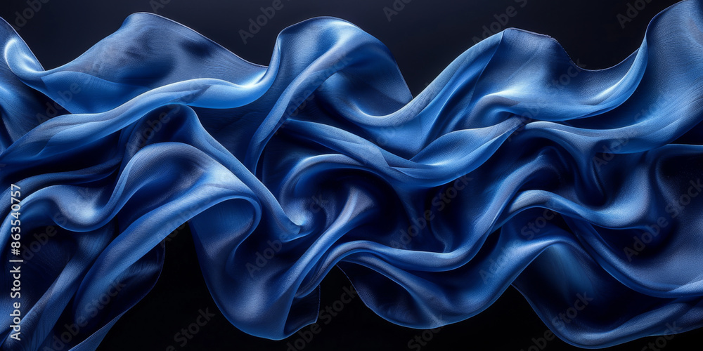 Obraz premium effect wave liquid design your space copy background elegant blue dark pleats soft wavy fabric shiny background texture satin silk blue dark background abstract blue black 