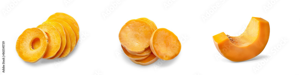 Isolated Butternut Squash Slices on Transparent Background Isolated Butternut Squash Slices on Transparent Background
