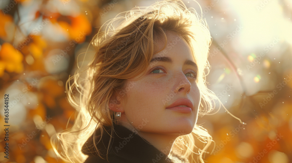Fototapeta premium Autumn scenery and blond beauty