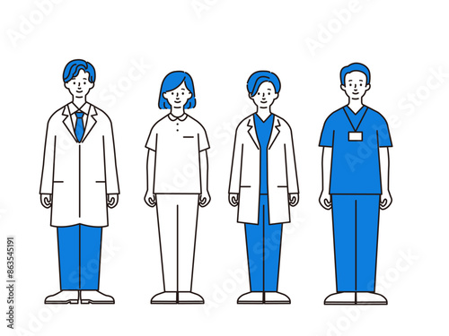 医療従事者の男女の全身イラストセット