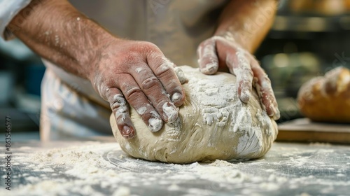 Artisan Baker Mastering the Dough with Skilled Hands in FlourDusted Kitchen