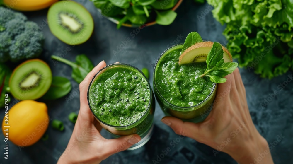 Obraz premium Revitalize Your Mornings Energize with a NutrientPacked Green Smoothie Ideal for Fitness Enthusiasts and Busy Professionals
