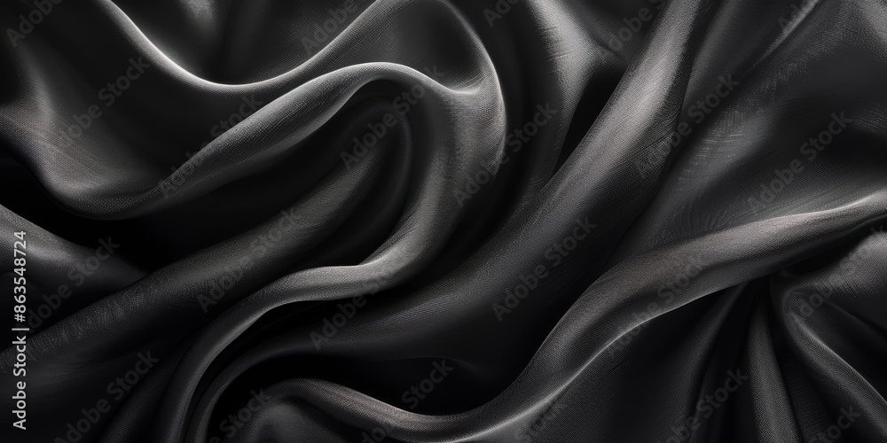 Obraz premium design your space copy background elegant black fabric folds soft beautiful background texture satin silk black background black abstract 