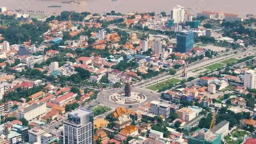 Aerial View of Central Phnom Penh with Independence Monument
