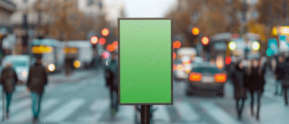 Bright Green Screen Poster Mockup in Busy City Intersection for Commercial Ads with Moving Vehicles and Pedestrians High Clarity Ad Space Template Bright Green Screen Poster Mockup in Busy City Intersection for Commercial Ads with Moving Vehicles and Pedestrians High Clarity Ad Space Template