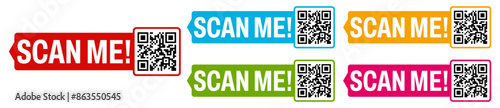 set QR codes for icon. scan me labels for payment and identification template design vector illustration