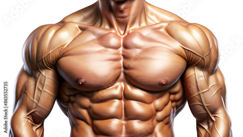 A detailed illustration of a muscular male torso, highlighting key anatomical features