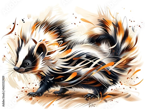 Striking Skunk with Intricate Omega-6 Inspired Patterns on Its Vibrant Fur photo