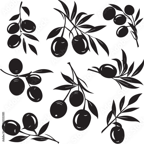 Olive Tree Artistic Silhouette Elements in Black