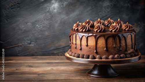 Delicious chocolate cake with frosting and ganache, chocolate, cake, dessert, sweets, decadent, indulgent photo