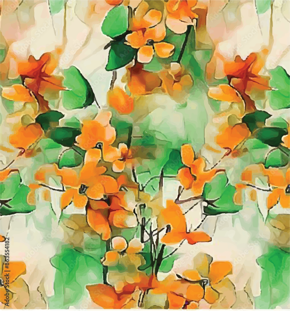 Tropical colorful seamless motif pattern with flowers and leaves element illustration. Fabric texture repeated. Blue color background. Tropical colorful seamless motif pattern with flowers and leaves element illustration. Fabric texture repeated. Blue color background.