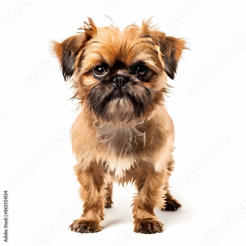 Griffon bruxellois dog breed standing against white background, AI Generated