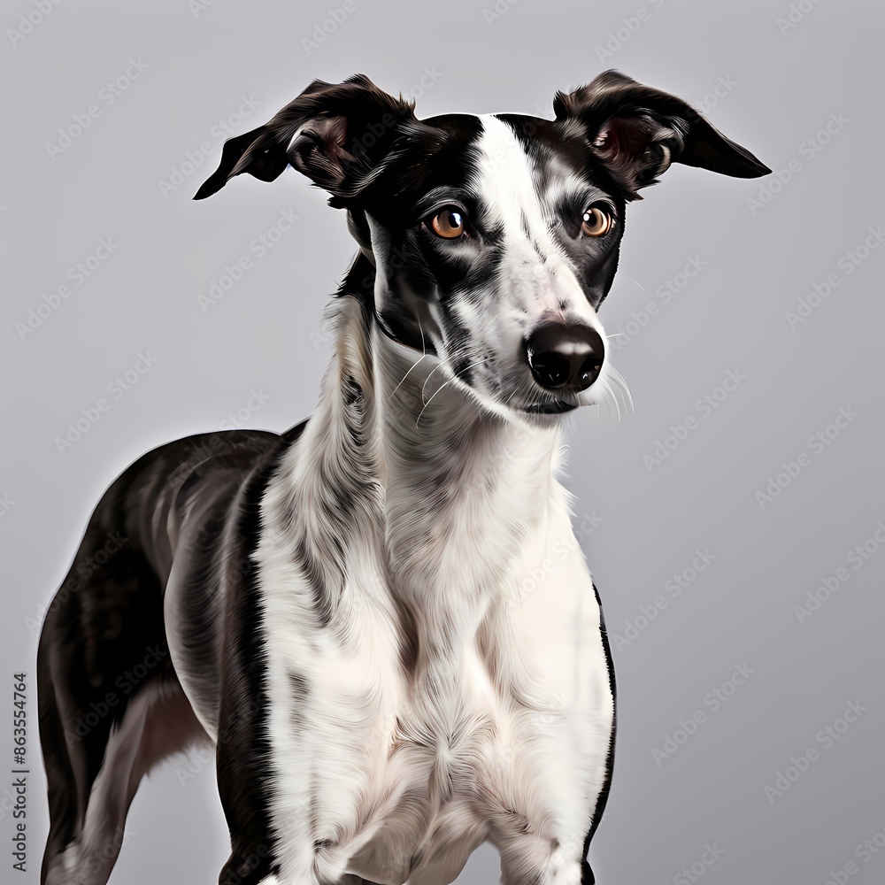 Greyhound dog breed standing against white background, AI Generated Greyhound dog breed standing against white background, AI Generated