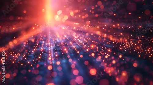 Digital technology abstract background with blurred lights and moving lights, in the style of precisionist lines