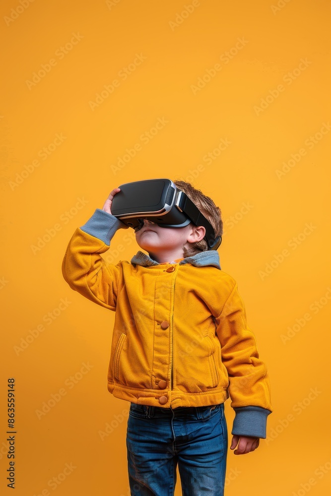 kid enjoying virtual reality on solid background kid enjoying virtual reality on solid background