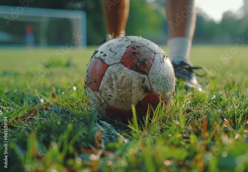 Soccer Player Kicking a Ball on a Sunny Autumn Day