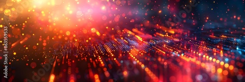 Digital technology abstract background with blurred lights and moving lights, in the style of precisionist lines