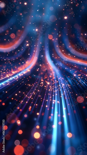 Digital technology abstract background with blurred lights and moving lights, in the style of precisionist lines