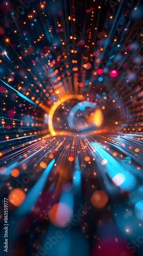 Digital technology abstract background with blurred lights and moving lights, in the style of precisionist lines