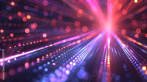 Digital technology abstract background with blurred lights and moving lights, in the style of precisionist lines