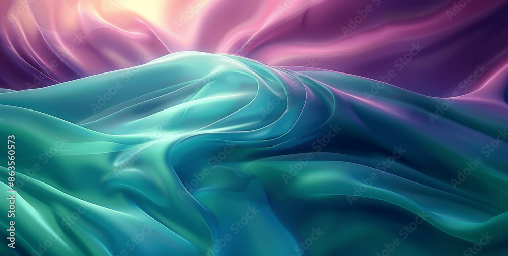 Obraz premium Blue and Purple Digital Art Background with Smooth Glowing Wave Lines