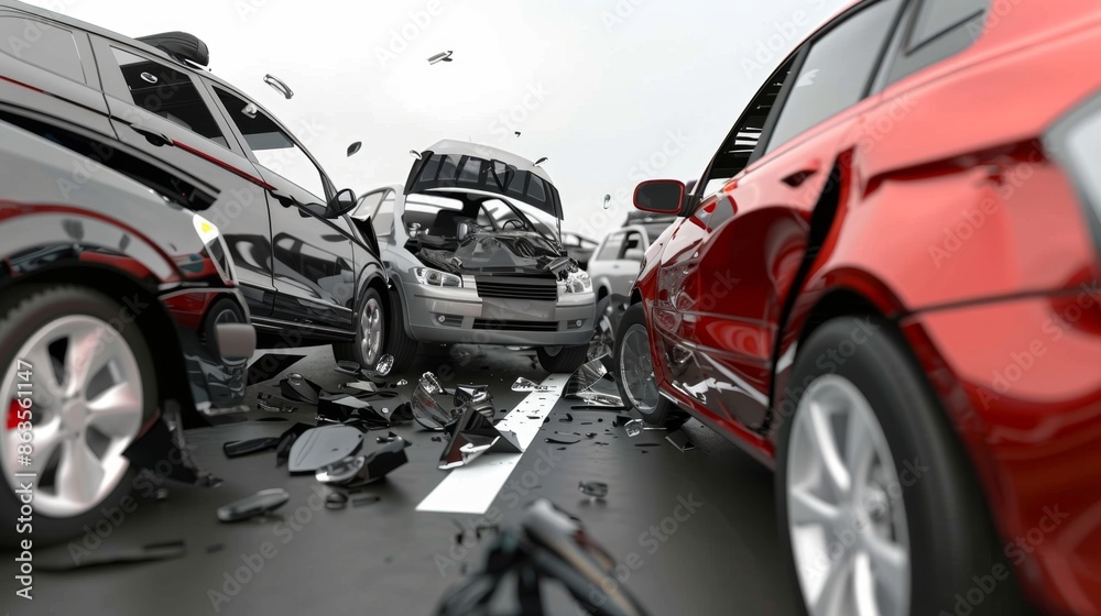 High-impact Car Accident Drama in Traffic - Photo-realistic Scene on White Background High-impact Car Accident Drama in Traffic - Photo-realistic Scene on White Background