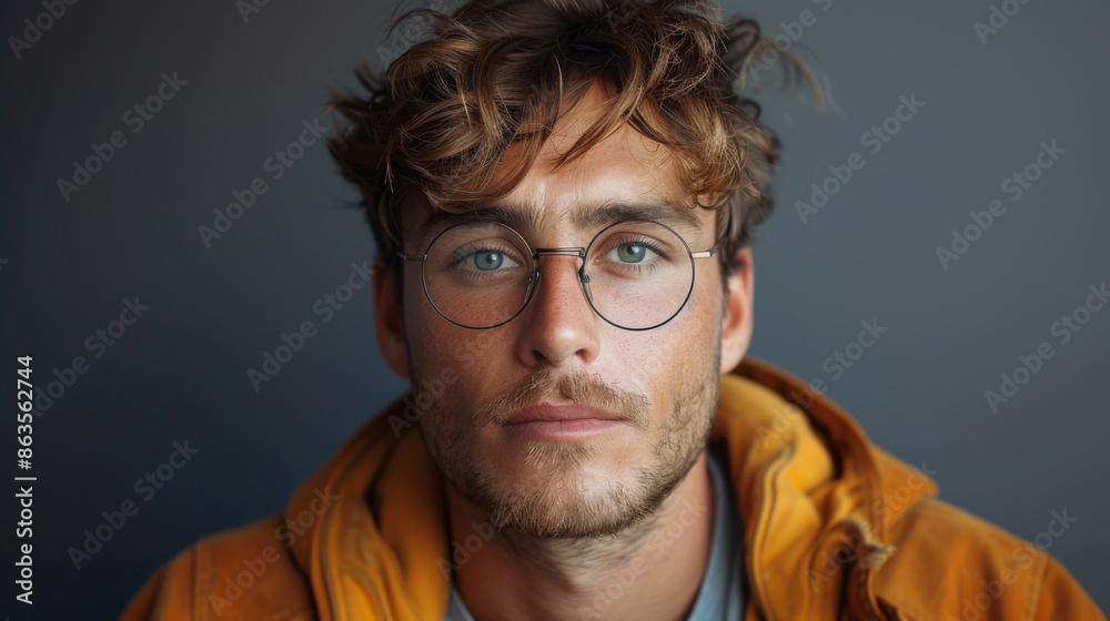Obraz premium attractive man dressed casual wearing glasses - studio shot, copy space.