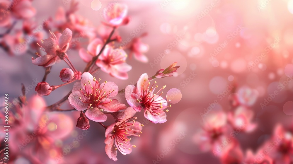 Obraz premium Cherry Blossom Close up with Spring Blur Background