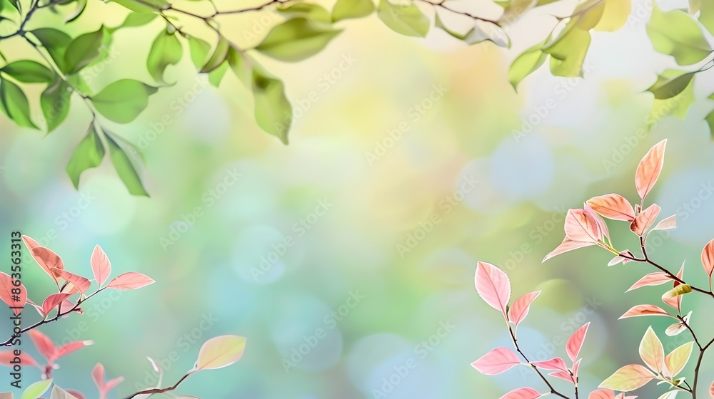 Spring Summer Leaves Tree Branch Foliage Page Print Design with Empty Space for Mock Up Message