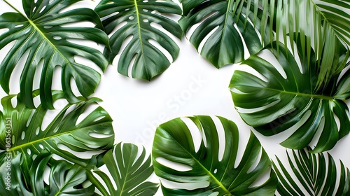 Green leaf for background. Fresh leaves of Monstera philodendron the evergreen tropical forest plant growing in garden, closeup photo