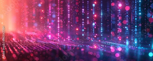 Abstract futuristic digital concept background. Digital data technology background with binary code and bokeh lights, vector illustration, detailed, high resolution, professional photograph. © saichon