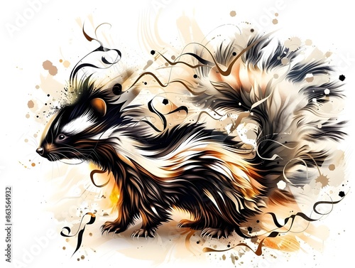 Stylized Skunk with Intricate Omega-6 Chain Fur Pattern