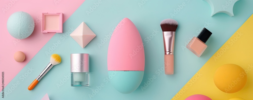 Chic beauty blender on a colorful abstract background, highlighting essential makeup tools